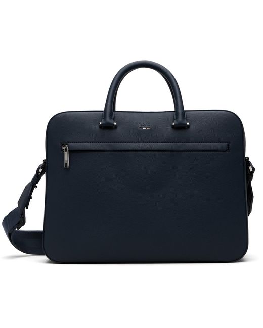 Boss Blue Logo-Emed Faux-Leather Briefcase for men