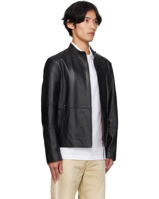 HUGO Black Slim-Fit Leather Jacket for men
