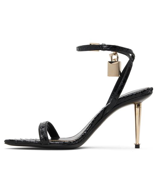 Tom Ford Black Python Pointy Padlock Naked Heeled Sandals