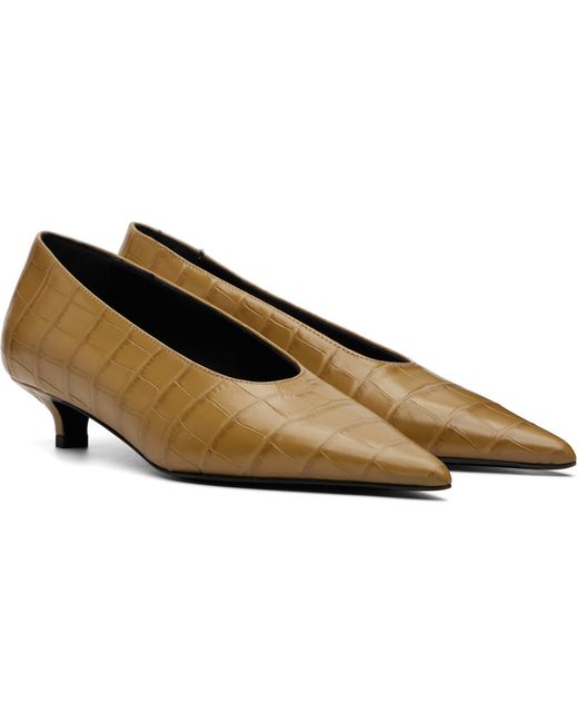 Totême  Brown Sharp Croco-Embossed Kitten Heels