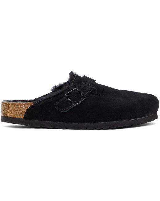 Birkenstock Black Shearling & Suede Boston Loafers for Men - Lyst