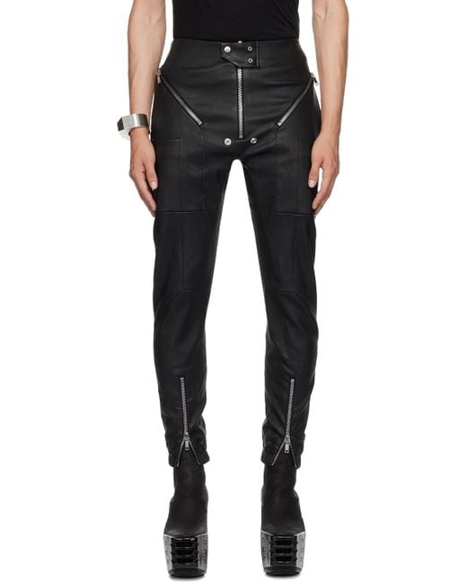 Rick Owens Black Strobe Cargo Leather Pant for men