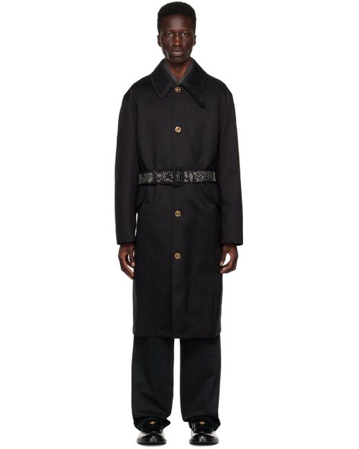 Versace Black Belted Coat for men