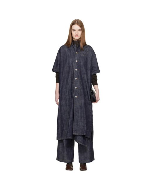 Y's Yohji Yamamoto Black Half Sleeve Box Denim Maxi Dress
