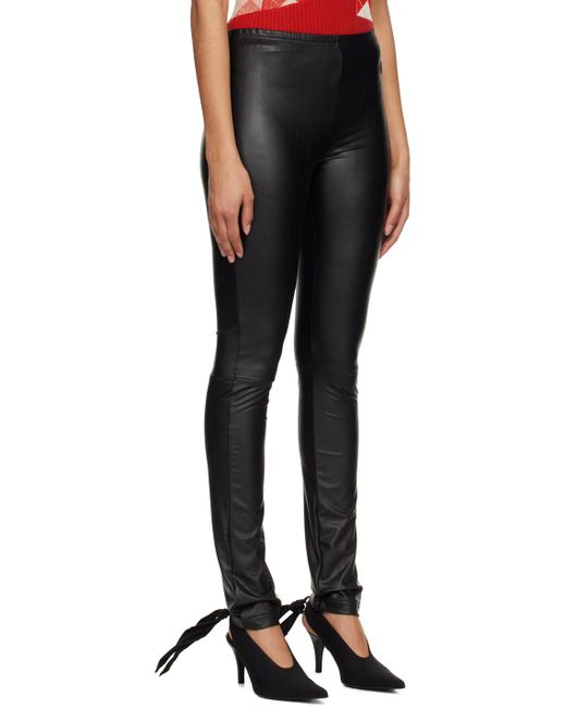 MM6 by Maison Martin Margiela Black Embroidered Faux-leather leggings