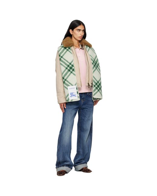 Burberry Green Check Wool Scarf