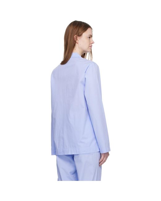 Tekla Blue Poplin Long-Sleeved Pyjama Shirt