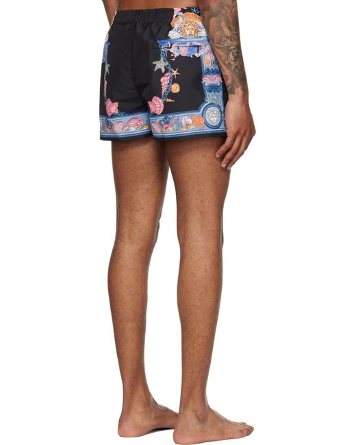 Maillot De Bain Noir Et Bleu À Imprimé Coral Theatre Versace pour homme en coloris Blue