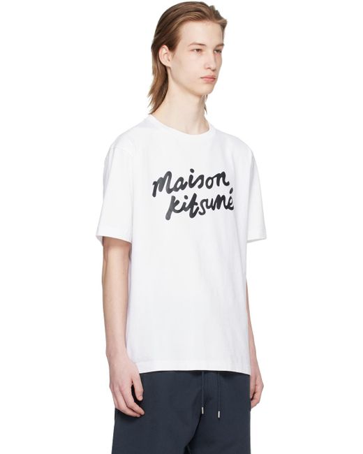 メンズ Maison Kitsuné ホワイト Handwriting クラシック Tシャツ White