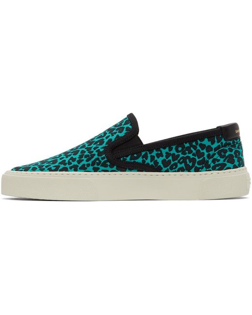 Saint Laurent Leopard Venice Slip-on Sneakers in Blue for Men - Lyst
