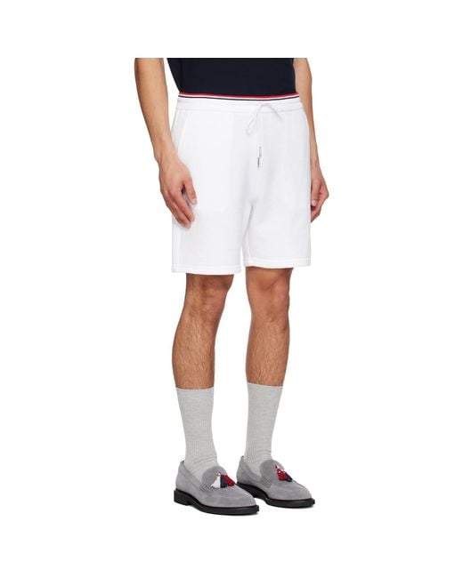 Thom Browne White Pique Loopback Sweat Shorts for men