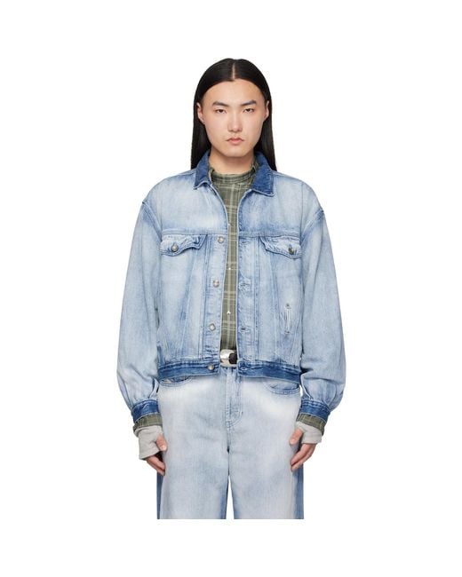 DIESEL Blue Medium-Light Skeleton Denim Trucker Jacket for men
