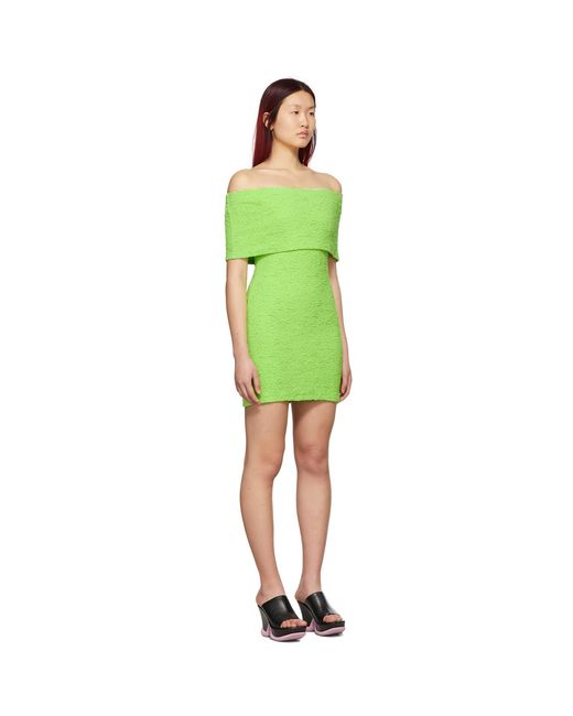 MSGM Green Crinkle Embossed Strapless Dress
