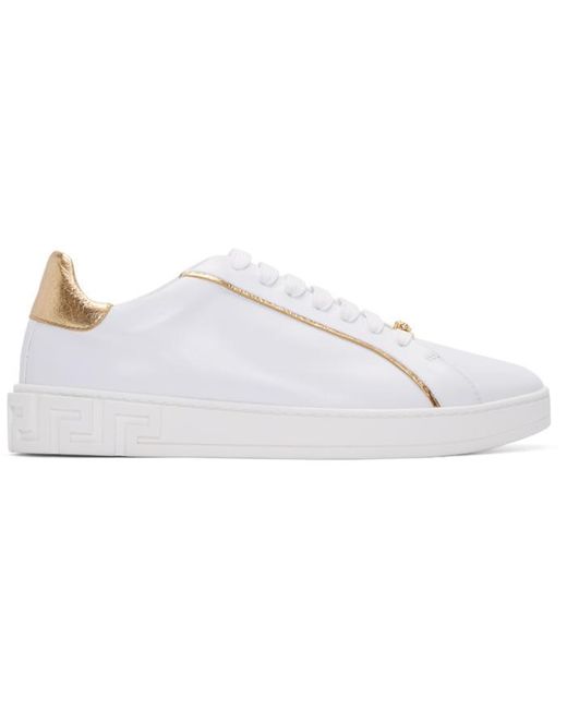 Versace White & Gold Leather Sneakers for men