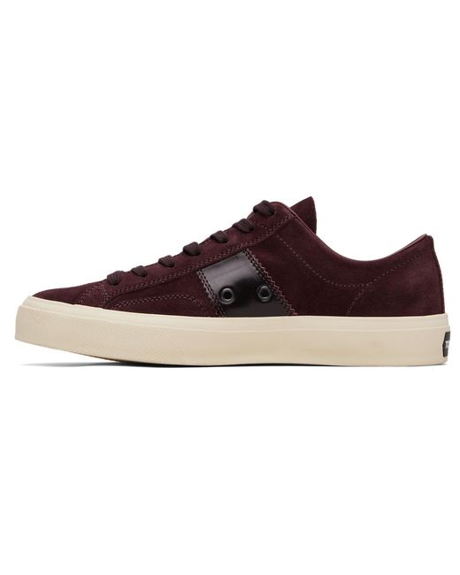 Tom Ford Black Burgundy Suede Cambridge Sneakers for men