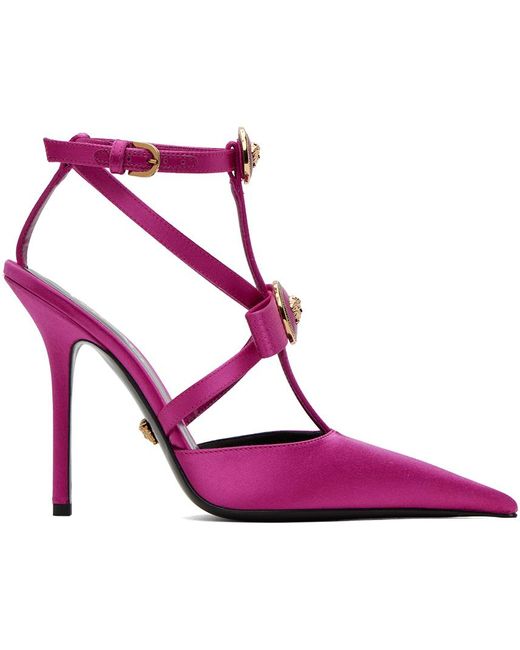 Versace Purple Pink Gianni Ribbon Cage Satin Heels
