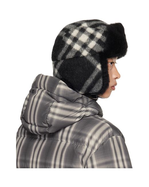 Burberry Black Off- Check Wool Trapper Hat for men