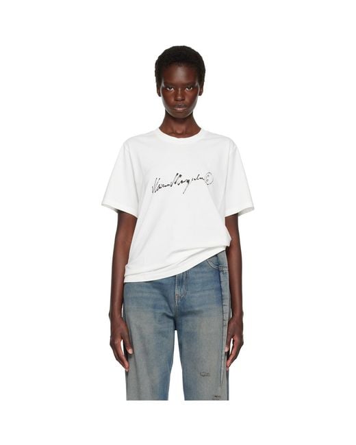 MM6 by Maison Margiela White Off- Overdyed Handwritten-Print T-Shirt