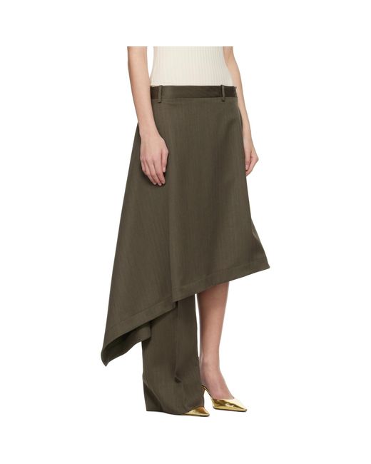 Bottega Veneta Multicolor Khaki Wool Subtle Stripe Skirt Trousers