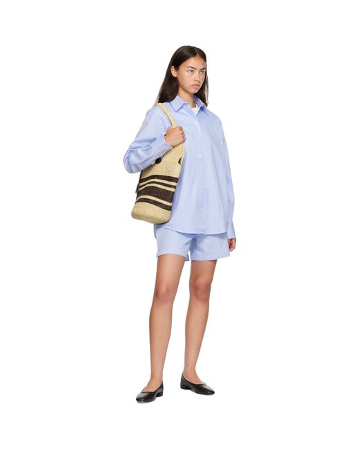 Anine Bing Black Off- & Leah Stripes Raffia Bag