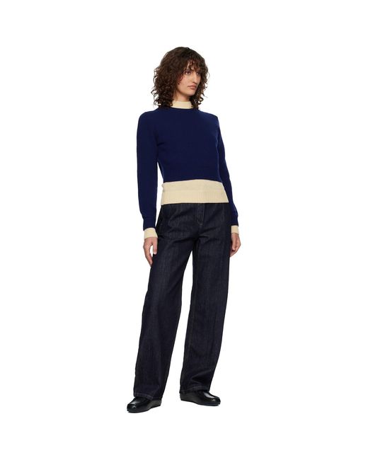 Jil Sander Blue Off- Wool Mock-Neck Sweater