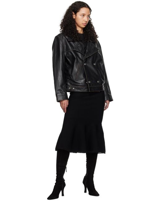 Victoria Beckham Black Scalloped Midi Skirt