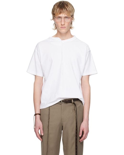 Hodakova hodakova asymmetric split tシャツ HODAKOVA Men's White Asymmetric Split T-Shirt