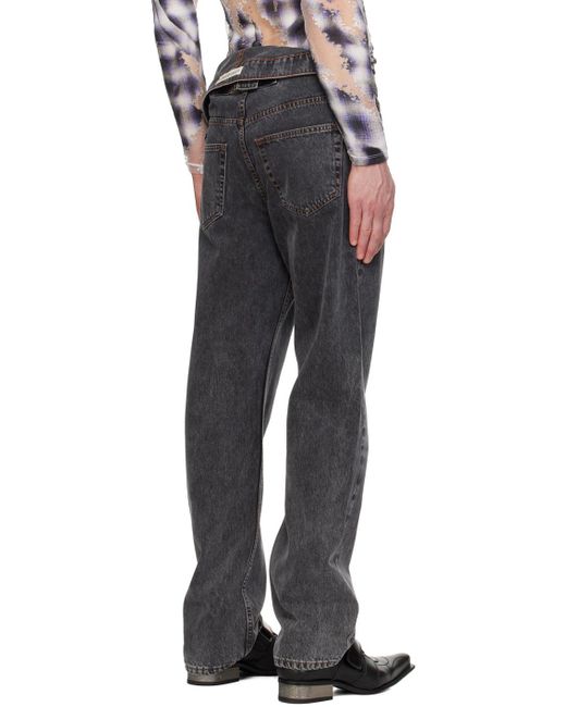 Y. Project Black Gray Asymmetric Waist Jeans for men