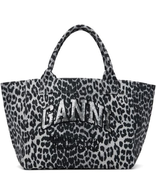 Ganni Black Leopard Medium Tote