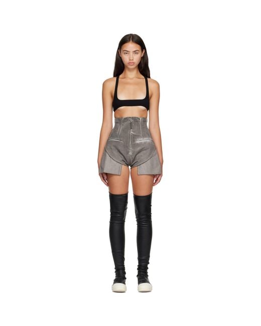 Rick Owens Gray Tower Dirt Cutoff Denim Shorts