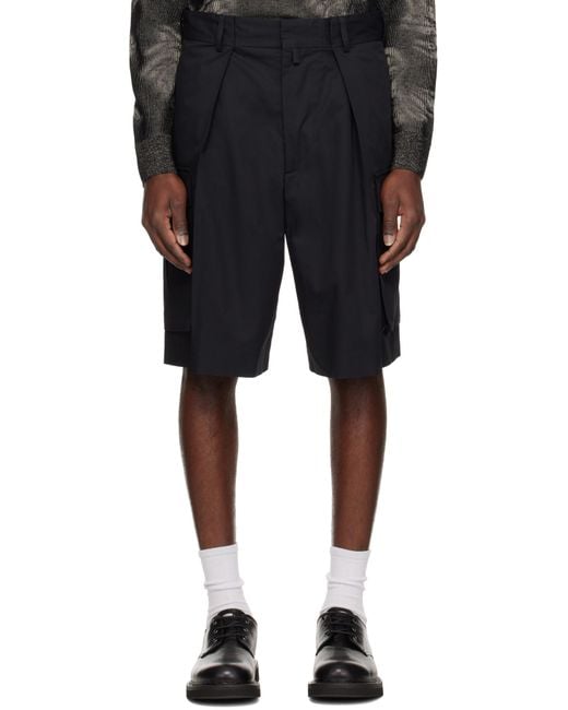 Dries Van Noten Black Pleated Cargo Shorts for men