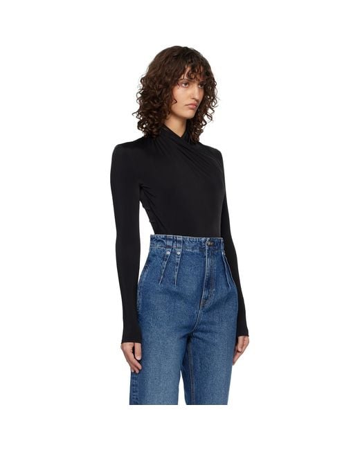 Mugler Black Scarf Bodysuit
