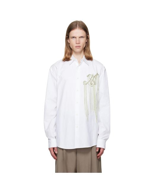 Dries Van Noten White Embroidered Cotton Shirt for men