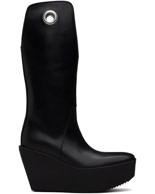 Rick Owens Black Sliver Platform Kowboy Boots for men