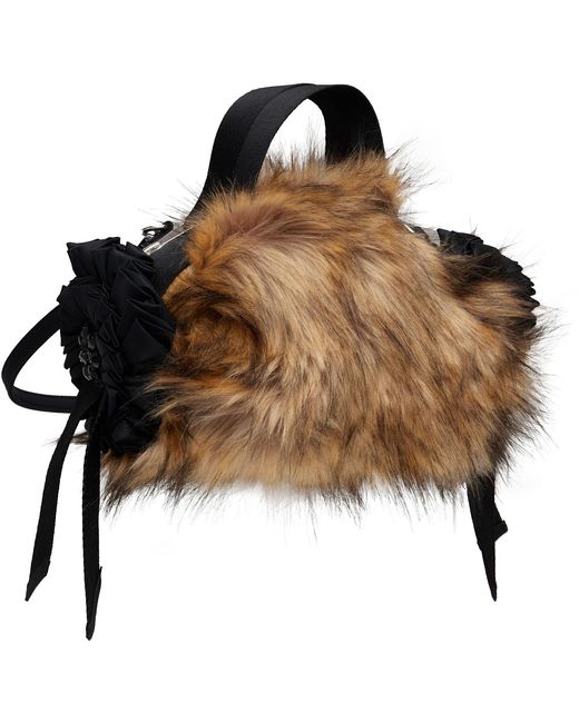 Simone Rocha Brown Embellished Mini Faux Fur Double Ribbon Rosette Bag for men
