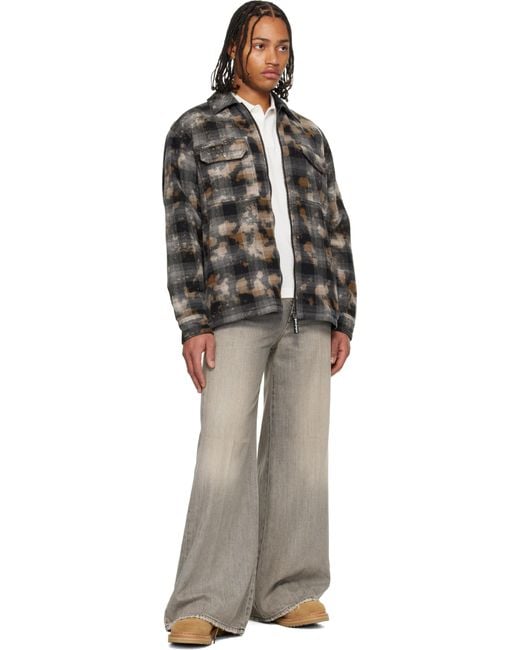 メンズ Palm Angels グレー＆ブラウン Curved Logo チェック オーバーシャツ Black