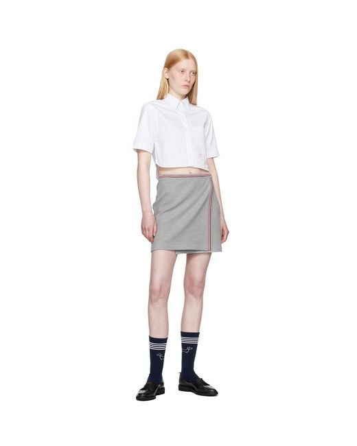 Thom Browne White Pinstripe Poplin Cropped Short Sleeve Shirt