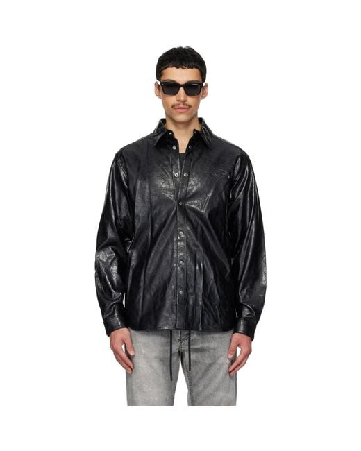 DIESEL Black S-Simply-Qmbu Faux-Leather Shirt for men