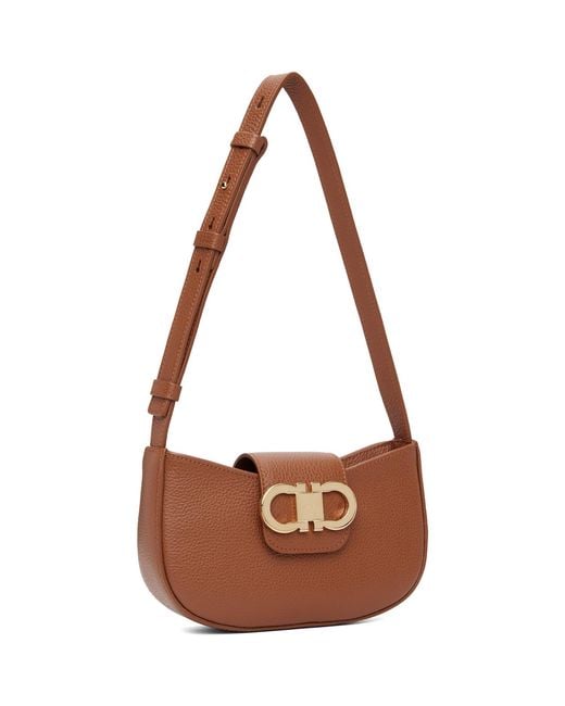 Ferragamo Brown Tan Double Gancini Mini Shoulder Bag