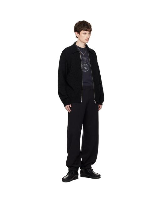 vowels Black Eyelet Knitted Zip-Up Jacket for men
