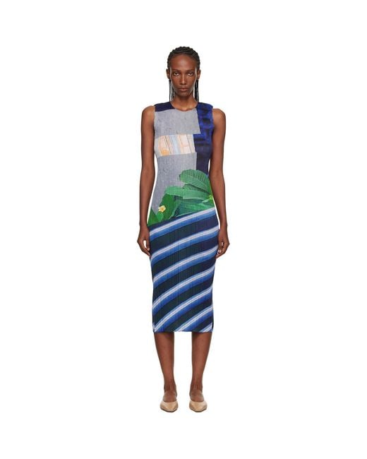 Pleats Please Issey Miyake Black City Collage Midi Dress