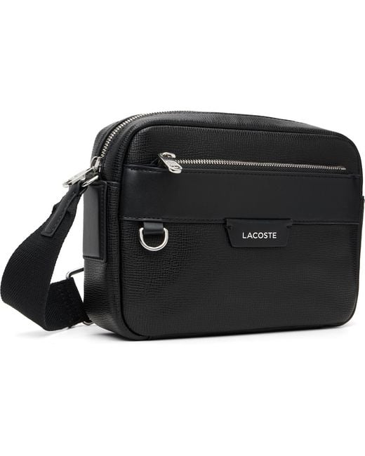 Lacoste Black Ossian Leather Reporter Bag for men