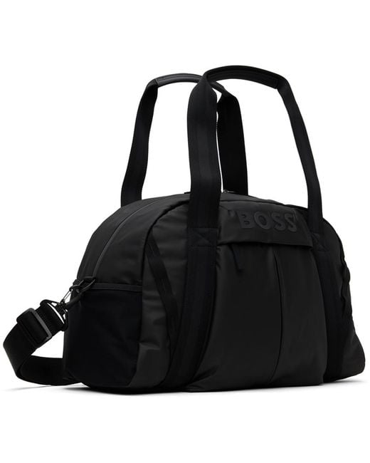 BOSS ボス★グレインレザー ホールドオール ダッフルバッグ BOSSのブラック グレインレザー ホールドオール ダッフルバッグ