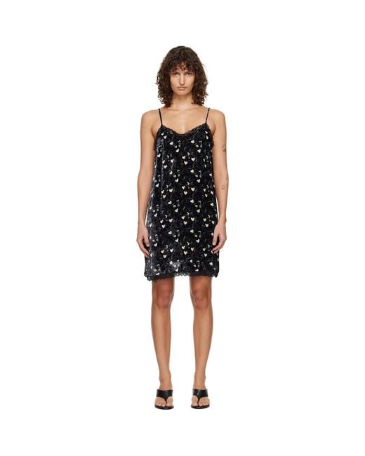 R13 Black Lace Trimmed Slip Midi Dress