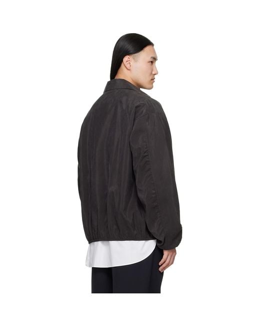 Ssstein Black Silk Nylon Collared Zip Jacket for men