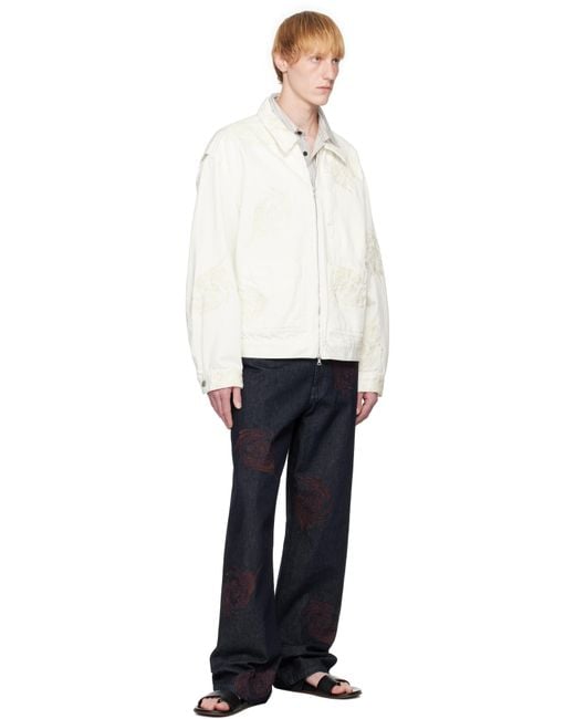 メンズ Dries Van Noten ネイビー Embroidered Pattern ジーンズ Blue