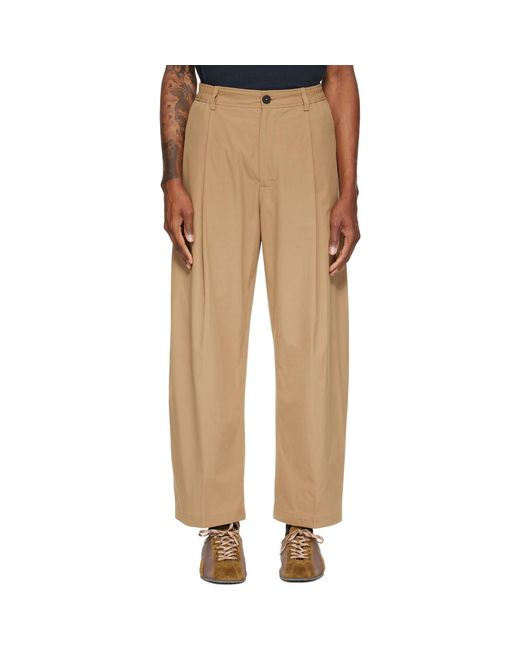 Studio Nicholson Natural Tan Shire Cotton Pleated Trousers for men