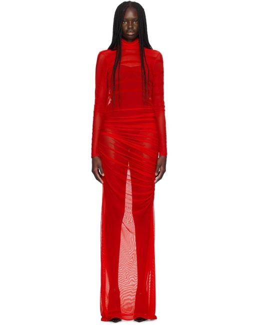 Jean Paul Gaultier Red 'The Striped Flocked' Maxi Dress
