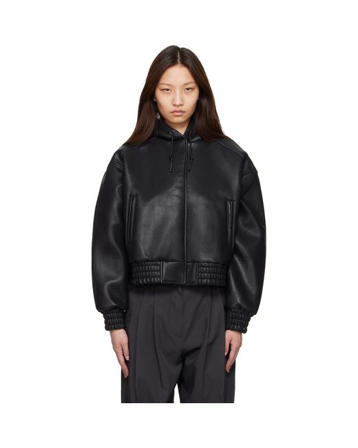 Frankie Shop Black Jackson Bonded Faux-Leather Bomber Jacket