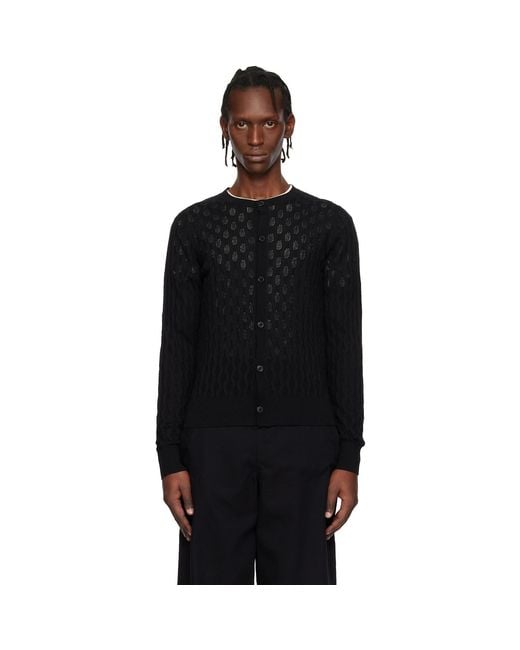 Dries Van Noten Black Open-Knit Cardigan for men
